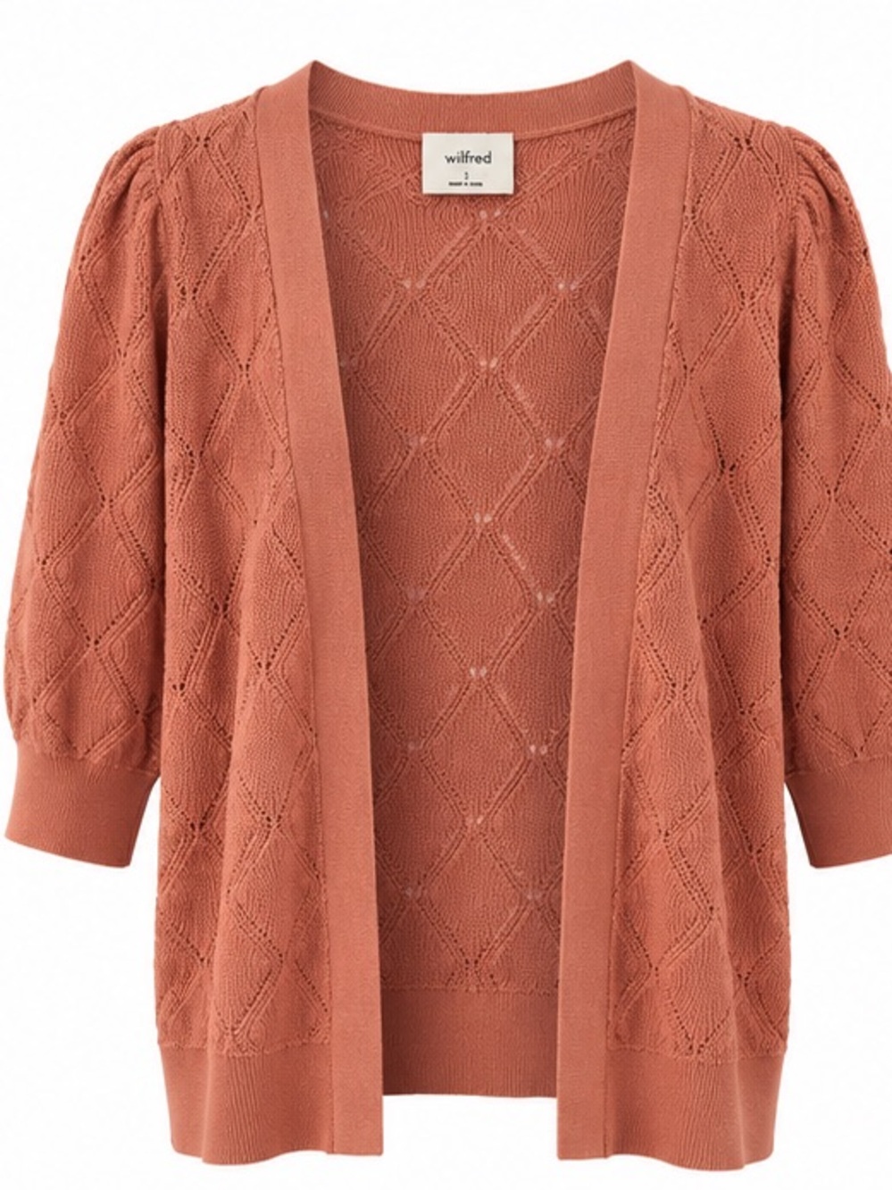 Aritzia Wilfred Terracotta Pointelle Knit Open Cardigan – S